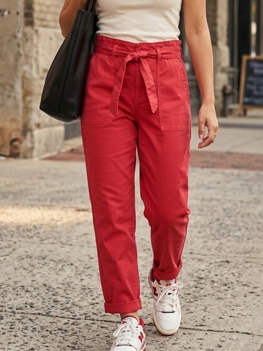 Stitch & Star Red Utility Belted Cropped Pants Size 8 NWT (actual 31X25)